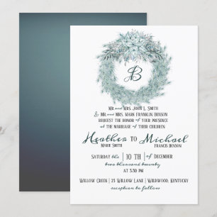 Invitation Élégant Mariage de Noël vert argent