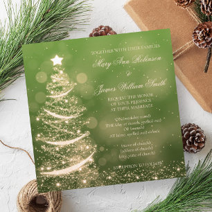 Invitation Élégant Mariage de Noël Vert & Or
