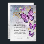 Invitation Élégant Mariage de papillon d'or et de violet<br><div class="desc">Créez vos propres invitations à des mariages d'or et de papillon violet en utilisant un modèle élégant et do-it-yourself, facile à personnaliser. La belle aquarelle design encre illustrée par Raphaela Wilson, est composée d'un arc d'or, de papillons monarques noirs et violets clairs. Les teintes variées de violet comprennent des teintes...</div>