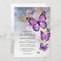 Élégant Mariage de papillon d'or et de violet