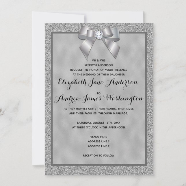 Invitation Élégant Mariage de Parties scintillant argent et é (Devant)