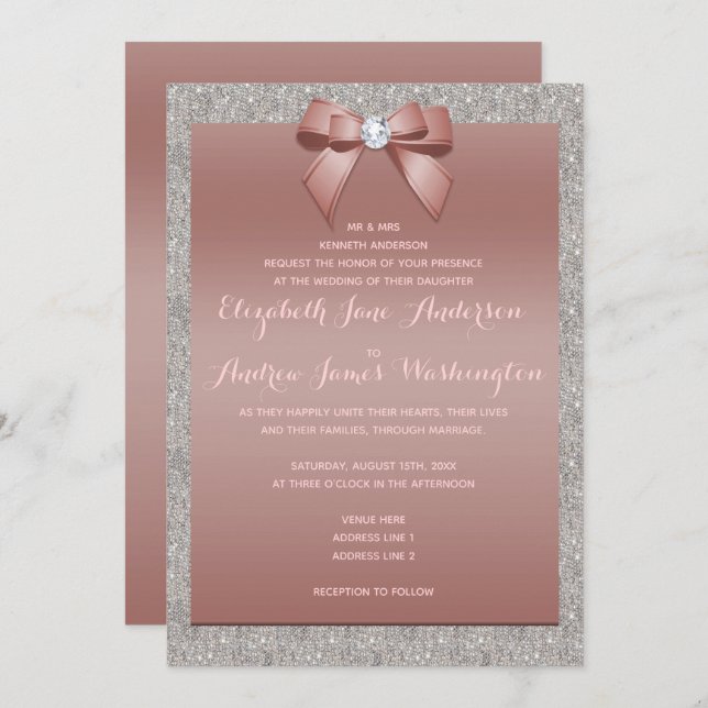 Invitation Élégant Mariage de Parties scintillant Rose Gold & (Devant / Derrière)