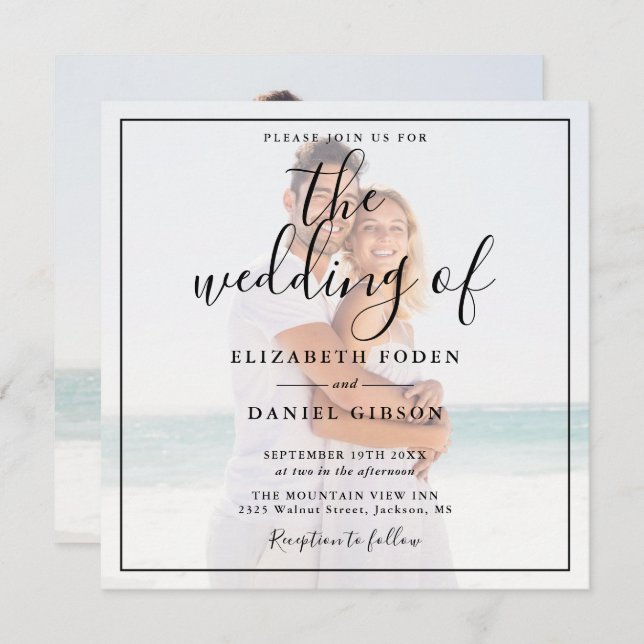 Invitation Élégant Mariage de photo de script Carré (Devant / Derrière)