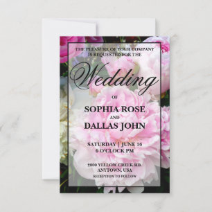Invitation Élégant Mariage de pivoine blanche rose