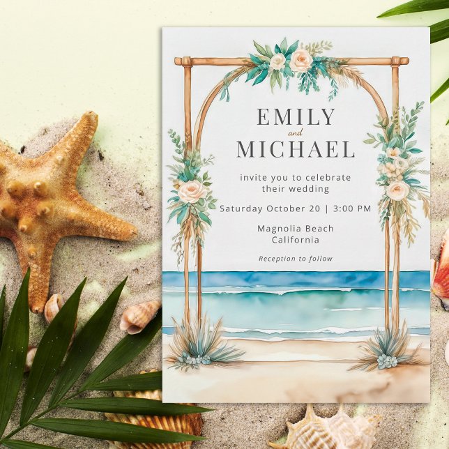 Invitation Élégant mariage de plage à l'aquarelle côtière arq (Créateur téléchargé)