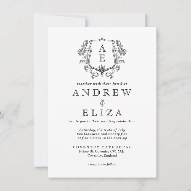 Invitation Élégant Mariage de poitrine de feuille de monogram (Devant)