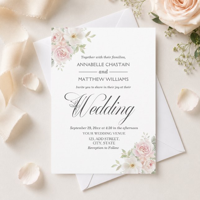 Invitation Élégant mariage de roses blush douces  (Créateur téléchargé)