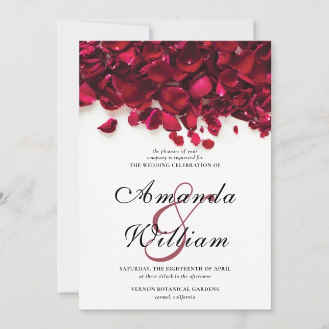 Invitation Élégant Mariage de Roses rouges (Devant)