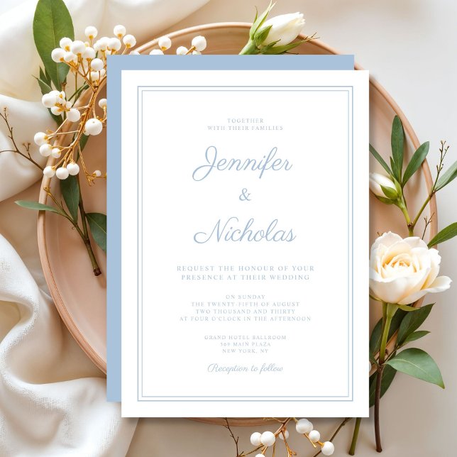 Invitation Élégant Mariage de script bleu poudré moderne (Elegant Modern Powder Blue Script Wedding Invitation)