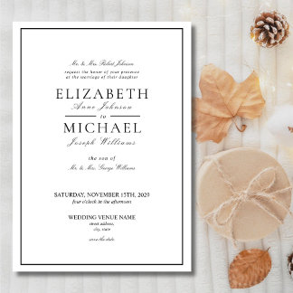 Invitation Élégant Mariage de script classique noir et blanc