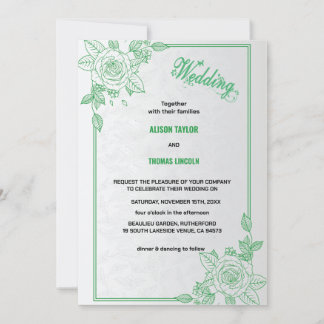 Invitation Élégant Mariage de script classique vert et gris