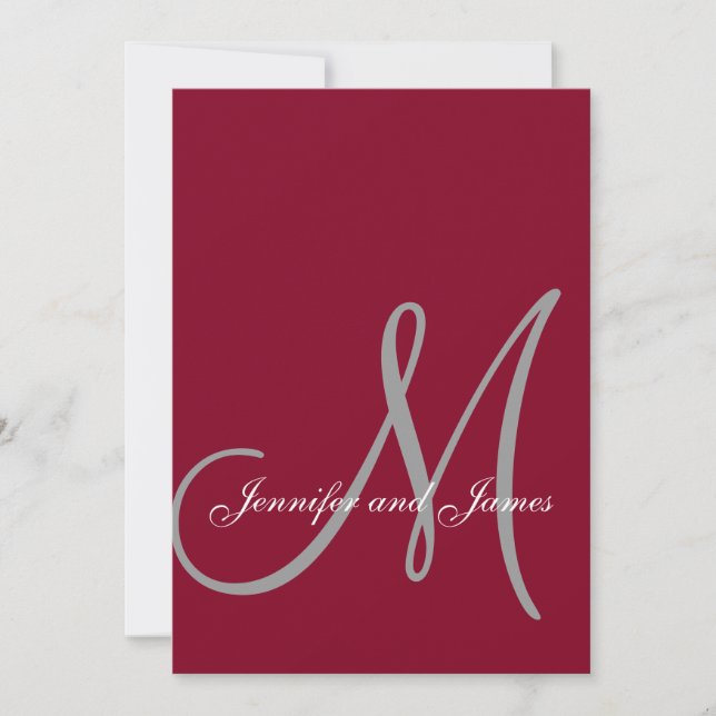 Invitation Élégant Mariage de script de monogramme de Bourgog (Devant)