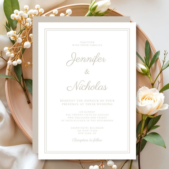 Invitation Élégant Mariage de script de style moderne (Elegant Modern Taupe Script Wedding Invitation)