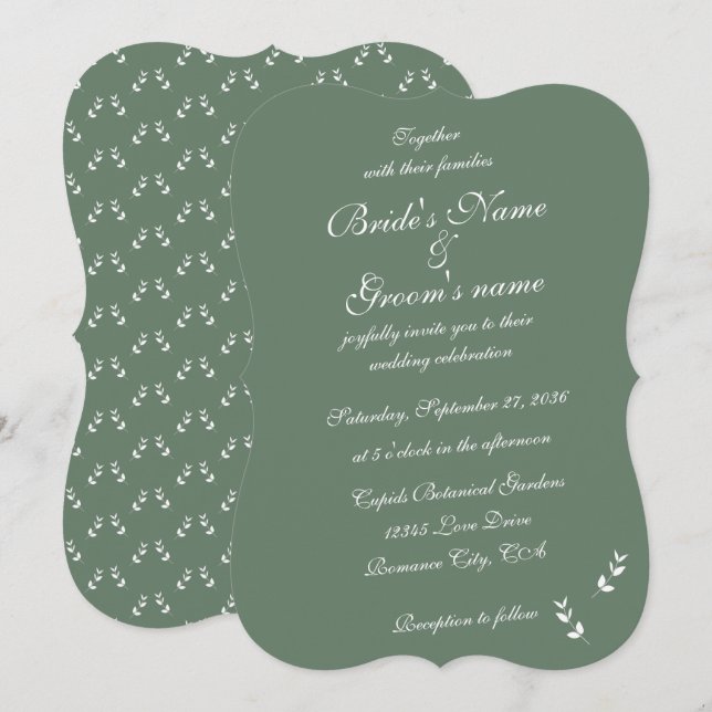 Invitation Élégant Mariage de script en vert d'olive Sage for (Devant / Derrière)