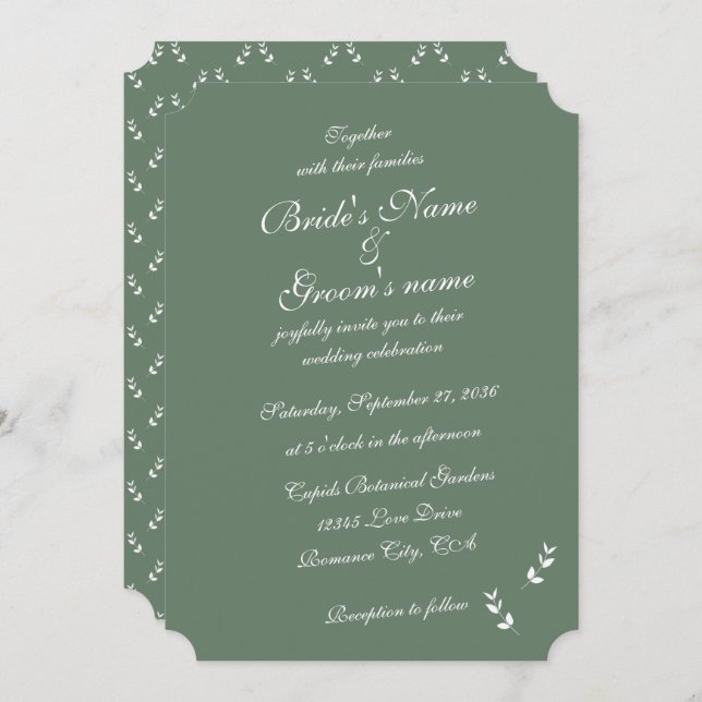 Invitation Élégant Mariage de script en vert d'olive Sage for (Devant / Derrière)