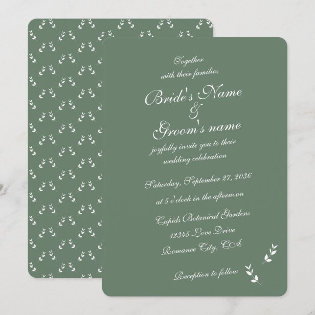 Invitation Élégant Mariage de script en vert d'olive Sage for (Devant / Derrière)