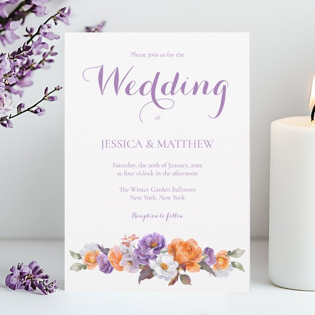 Invitation Élégant Mariage de script floral Lavender Watercol (Elegant Watercolor Lavender Floral Script Wedding Invitation)