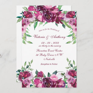 Invitation Élégant Mariage de script floral rose bordeaux