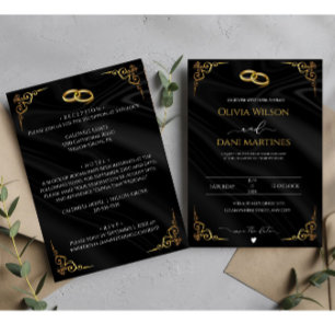 Invitation Élégant Mariage de script Foil Black Gold Faux
