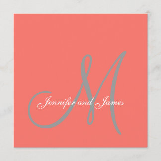 Invitation Élégant Mariage de script gris de corail d'affaire