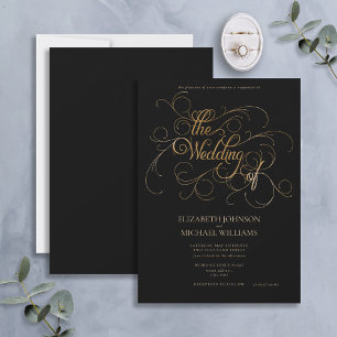 Invitation Élégant Mariage de script moderne Black & Gold