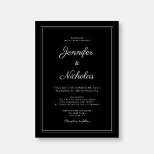 Invitation Élégant Mariage de script noir formel moderne