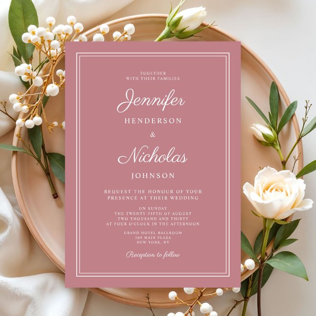 Invitation Élégant Mariage de script rose Dusty (Elegant Formal Dusty Pink Wedding Invitation)