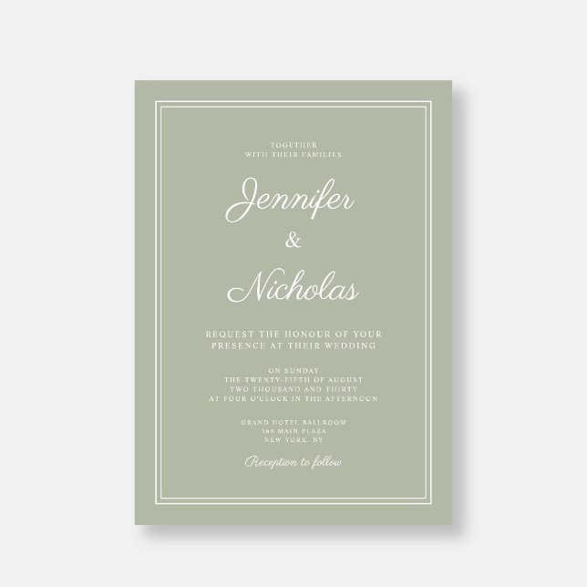 Invitation Élégant Mariage de script vert Sage moderne (Elegant Modern Sage Green Script Wedding Invitation)
