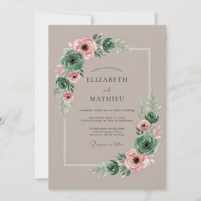 Invitation Élégant mariage de succulentes vert émeraude (Devant)
