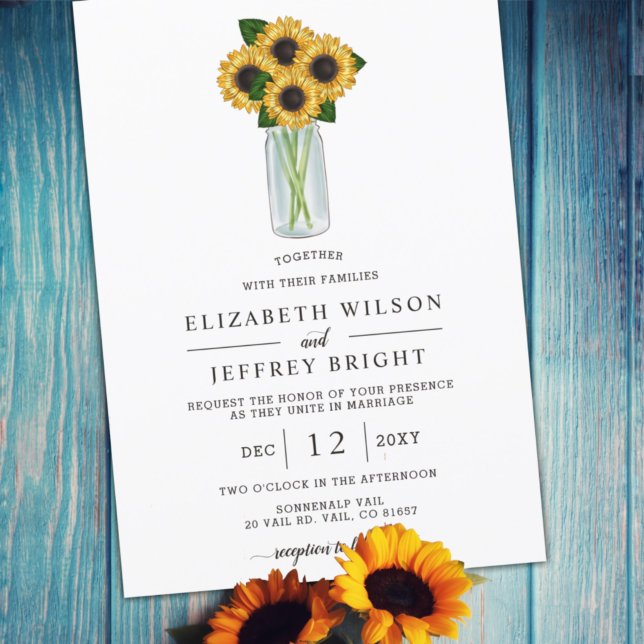 Invitation Élégant Mariage de Sunflower Mason Jar (Créateur téléchargé)