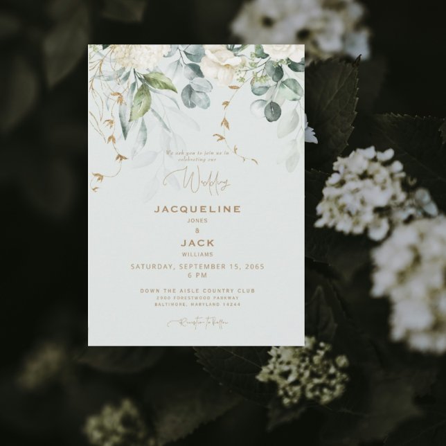 Invitation Élégant Mariage de taille légère Hydrangea blanc (Créateur téléchargé)