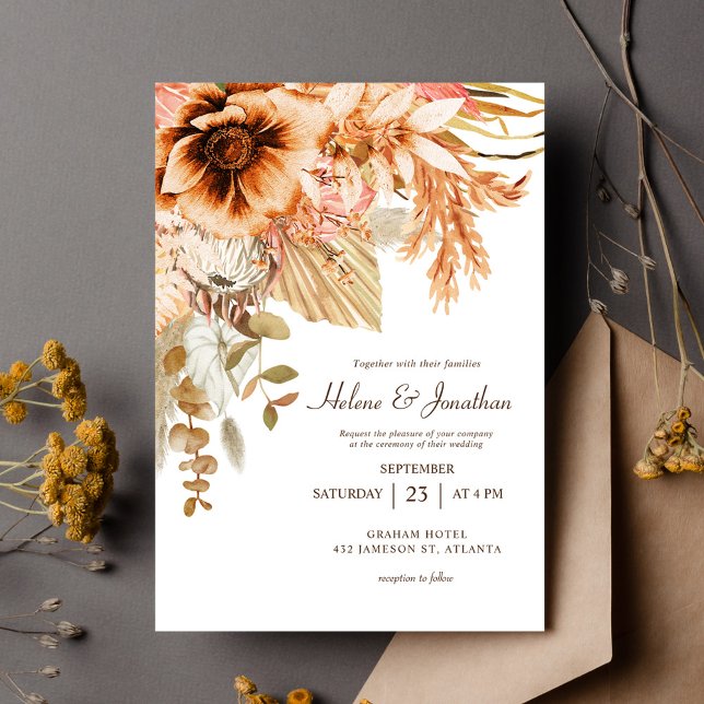 Invitation Élégant Mariage de terre cuite fleurie automne (Elegant Fall Floral Terracotta Wedding Invitation)