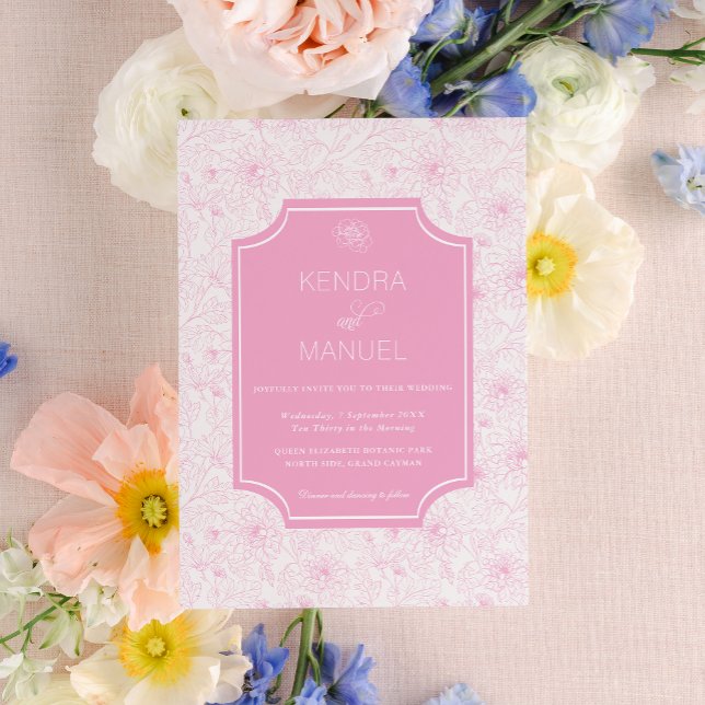 Invitation Élégant Mariage de Toile Français Rose Floral (Créateur téléchargé)