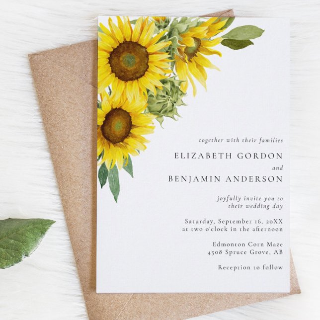 Invitation Elégant Mariage de tournesol aquarelle Floral Auto (Créateur téléchargé)