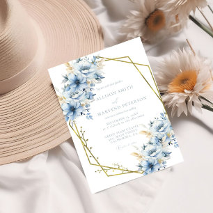 Invitation Élégant Mariage de trame géométrique Floral bleu