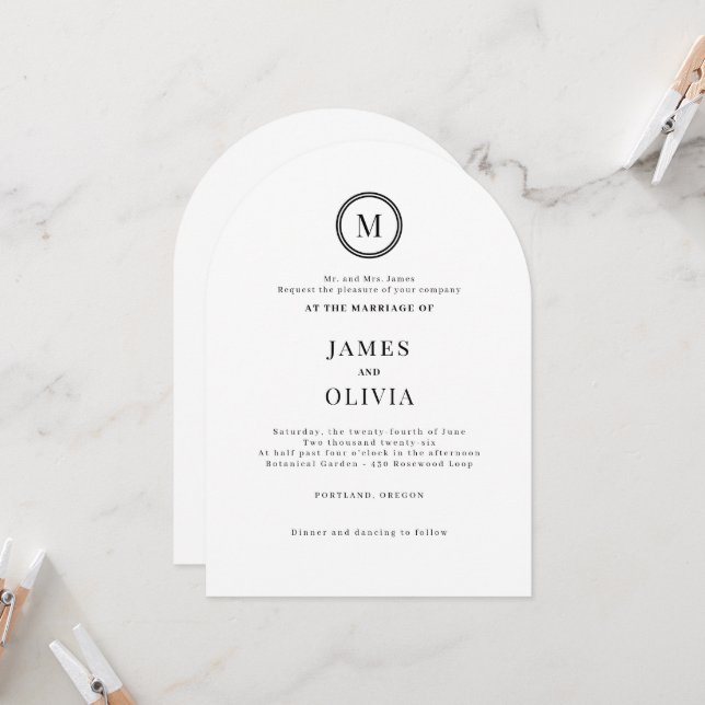 Invitation Élégant Mariage de typographie de monogramme (Devant/Arrière en situation)