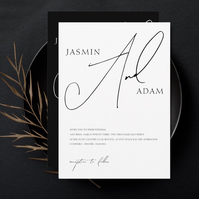 Invitation Élégant Mariage de typographie noir et blanc (Créateur téléchargé)
