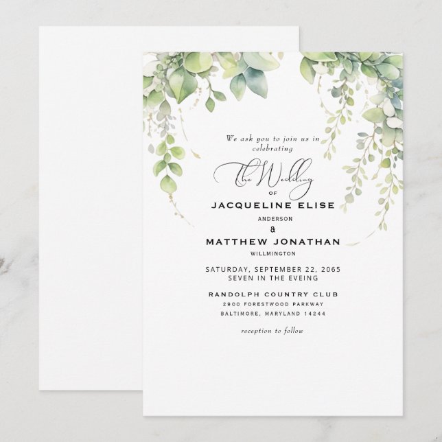 Invitation Elégant Mariage de verdure (Devant / Derrière)