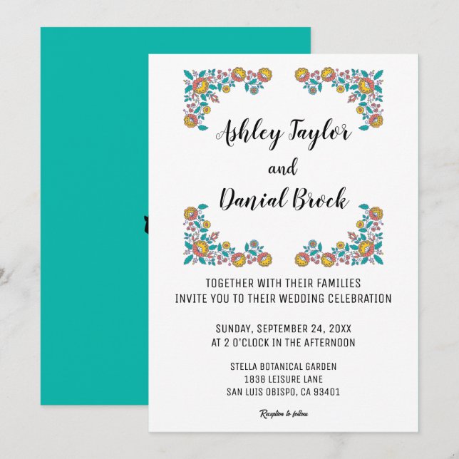 Invitation Élégant Mariage de verdure botanique à couronne fl (Devant / Derrière)