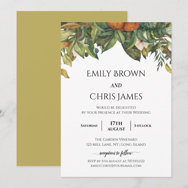 Invitation Élégant Mariage de verdure des agrumes botaniques (Devant / Derrière)