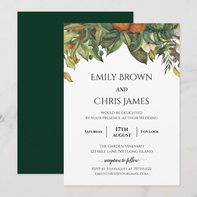 Invitation Élégant Mariage de verdure des agrumes botaniques (Devant / Derrière)