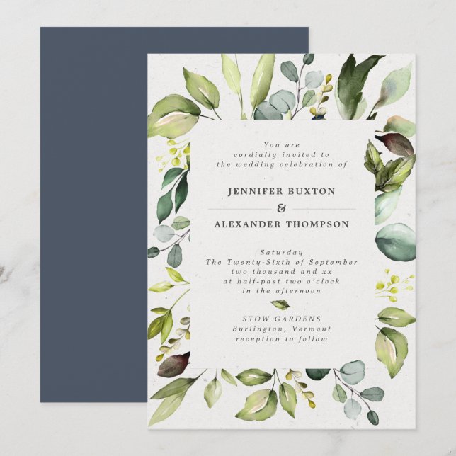 Invitation Elégant Mariage de verdure Eucalyptus (Devant / Derrière)