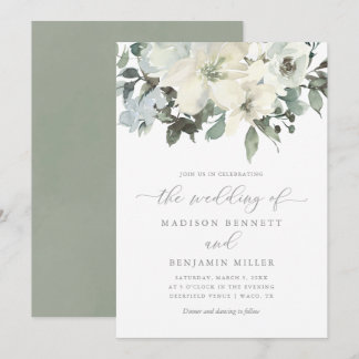 Invitation Élégant Mariage de verdure fleurie de Sage d'ivoir