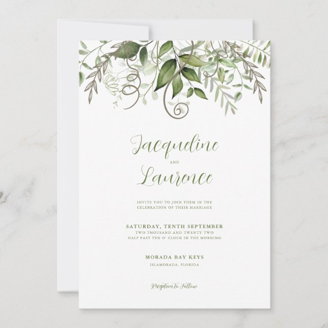 Invitation Élégant Mariage de verdure tropicale (Devant)