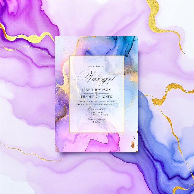 Invitation Élégant Mariage d'encre d'alcool soufflante (Elegant Flowing Alcohol Ink Wedding Invitation)