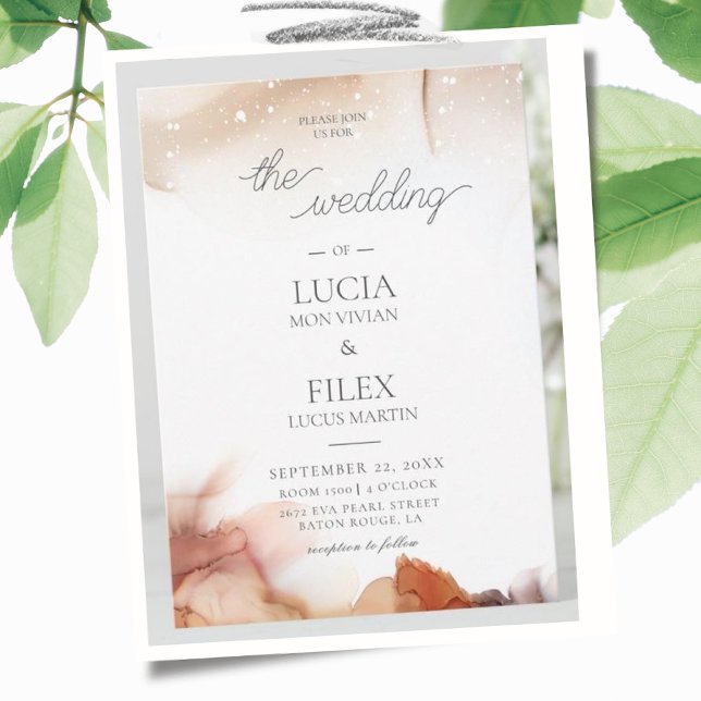 Invitation Elégant Mariage d'encre orange aquarelle (Créateur téléchargé)