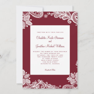 Invitation Élégant Mariage dentelle photo personnalisée Rouge