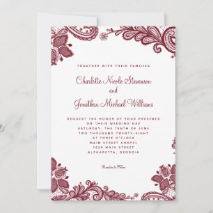Invitation Elégant Mariage dentelle photo personnalisée Rouge