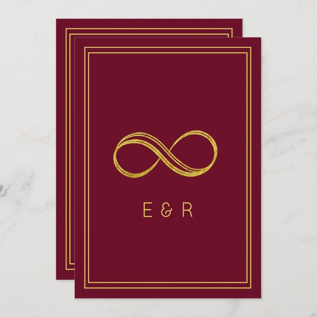 Invitation Élégant Mariage d'éternité or de Bourgogne (Devant / Derrière)
