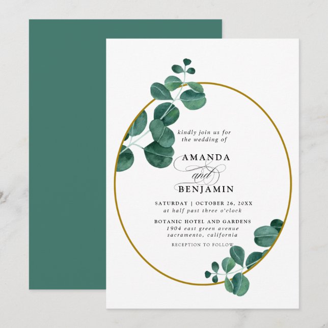 Invitation Élégant Mariage d'Eucalyptus (Devant / Derrière)